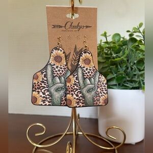 Cheekys Brand Earrings. Sunflower, Cheetah And Rock On Cactus Print. NWT